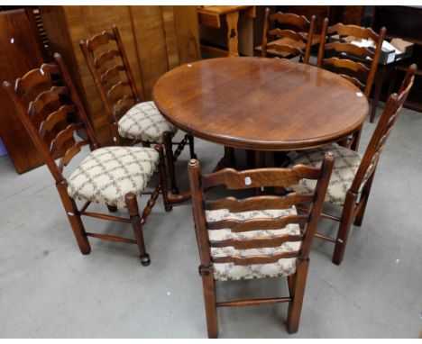 Quality Oak Pedestal extendable table and six ladder back chairs (7)