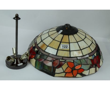 Large leaded glass Tiffany style ceiling lamp and bracket, decorated with leaves diameter 43cm