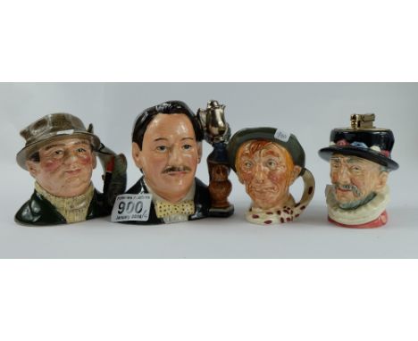 Royal Doulton small character jugs Jarge, The Angler D6866, Eric Knowles D7130 and Beefeater lighter (4) 