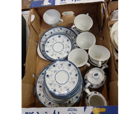 A collection of Royal Doulton Cambridge dinnerware to include dinner plates, side plates, cups, saucers, sugar and milk etc (