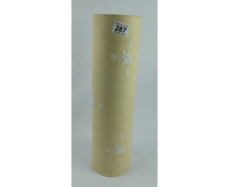 Large yellow & white Jasper ware cylindrical vase, height 46cm ( no back stamp possibly Wedgwood or Dudson)