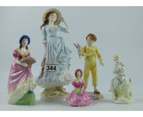 A collection of ceramic figures to include Royal Worcester Summer, The Parakeet and Child playing Harmonica together with Coa