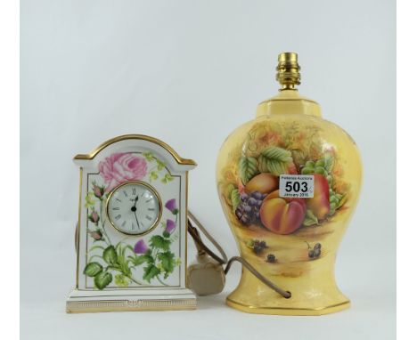 Aynsley Orchard gold lamp base and Spode golden jubilee anniversary clock   