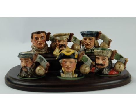 A set of Royal Doulton tiny character jugs The Explorers comprising Columbus D7081, Dr Livingstone D7085, Scott D7062, Marco 