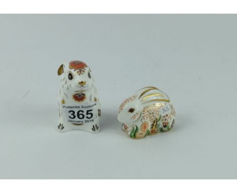 Royal Crown Derby Meadow Rabbit and Mouse both with gold stopper (2)