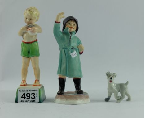 Royal Worcester figures Saturdays Child Works hard for a living 3261 and February 3453 and Wade Hatbox figure Tramp from Lady