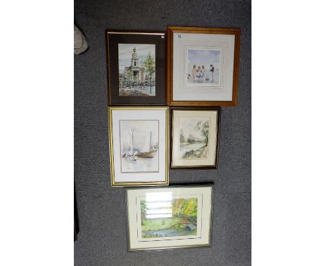 A collection of framed pictures including R Wilshaw painting of Yorkshire Dales, Margret Hayes water colour of sea scene, Ltd