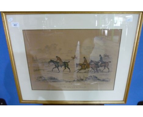 Framed and mounted print of Lord Middleton and Sir Tatton Sykes and his hounds (66cm x 54.5cm) 