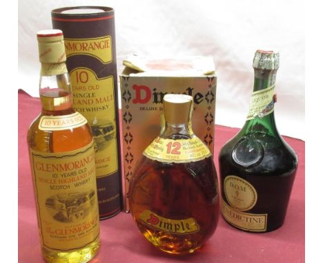 Glenmorangie ten year old single malt Scotch Whisky 75cl, in original presentation tube, Dimple Deluxe Scotch Whisky 75cl in 