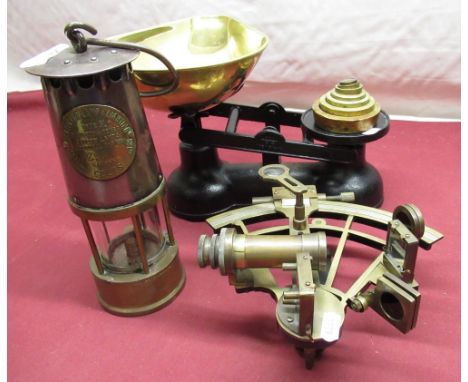 Salter kitchen scales with weights, Henry Barrow &amp; Co of London, reproduction Sexant and a Eccles brass and steel miners 