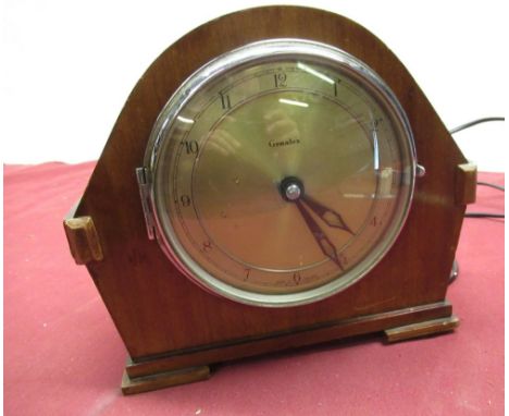 Mid-century Genalex electric mantle clock with circular Roman dial in arched top case, Serial no. 37839-1 