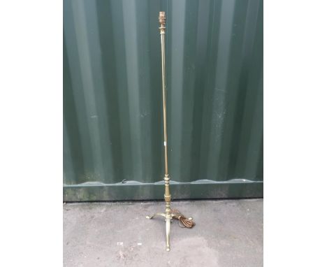 Hollywood regency style brass standard lamp on three splayed legs H129cm 