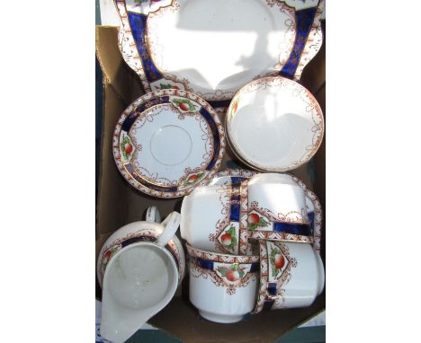 Edwardian Osbourne china four piece tea service inc. two slop bowls and two sandwich plates printed and enameled with foliage