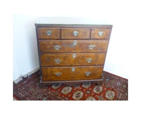 18th Century and later cross and herringbanded walnut chest of three short and three long drawers, on bracket feet (W97cm x D