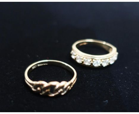 Hallmarked 9ct gold ring with chain detail Size N 1.7g and a hallmarked 9ct gold half hoop eternity ring Size M 1/2 3g 
