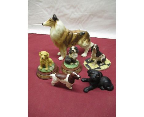 Coopercraft model of a collie H19cm, Beswick spaniel, Border Fine Arts spaniel and three other dog figures (6) 