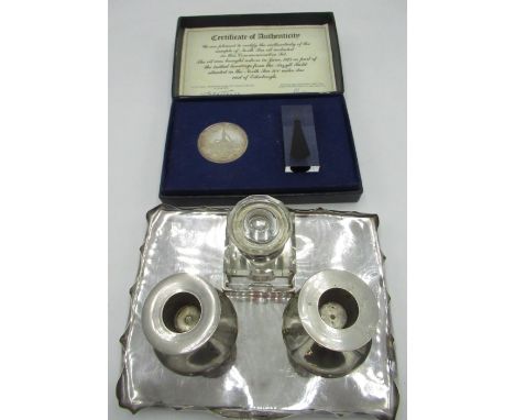 North Sea Oil sample commemorative set and authenticity certificate from the first landings at Argyll Field,1975, hallmarked 