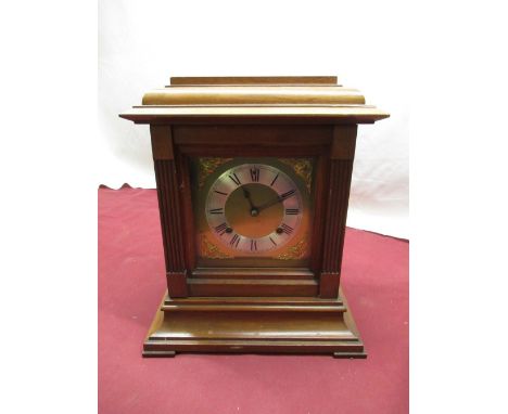 Ansonia Clock Co. New York, early C20th bleached mahogany cased caddy top mantle clock, brass dial with silver chapter, two t