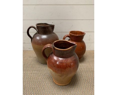 Three Earthenware pitcher jugs 
