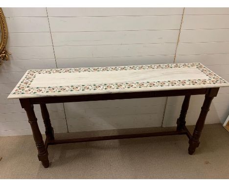 A marble console table with mother of pearl floral inlay Height 93 cm x Depth 49 cm x Width 174 cm