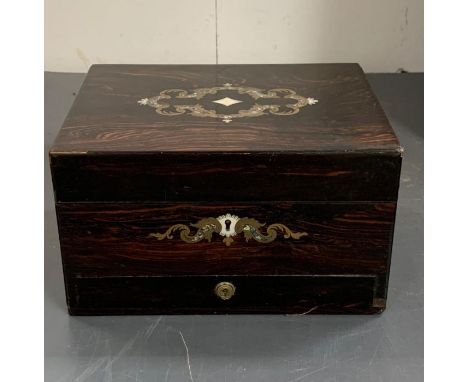 A Victorian workbox, rosewood with pearl inlay AF 