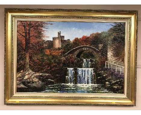 Dallas K. Taylor : A waterfall, oil on board, signed, framed. 