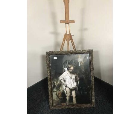 An antique framed print and an Italian made artist's easel 