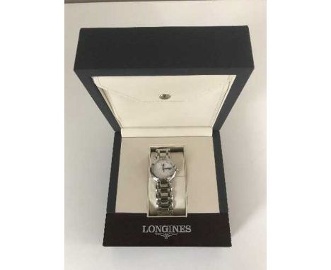 A lady's Longines wrist watch (Prima Luna), mother of pearl dial with small diamonds, (retailed to vendor new £920)