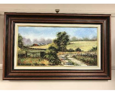 Dallas K. Taylor : Sheep in a farm landscape, oil on board, signed, framed. 
