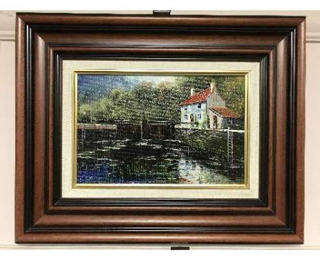 Dallas K. Taylor : A canal loch gate, oil on board, signed, framed. 