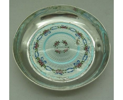 A silver enamel pin dish, Birmingham 1921, weight 42g, enamel a/f