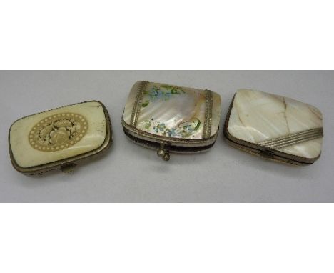 Two mother of pearl purses a/f and a bone purse