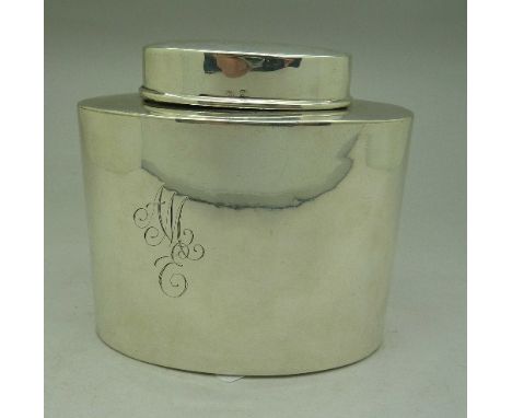 A silver tea caddy, Birmingham 1923, Adie Bros., weight 117g, with initials