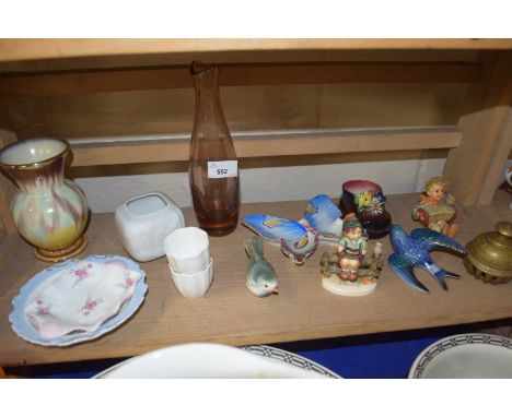 Mixed Lot: Goebel figures, butterfly dish, glass vase and other items