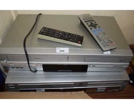 A Toshiba VHS player and a Panasonic DVD/CD player