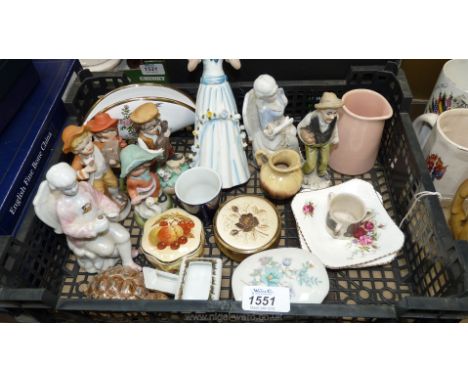 A quantity of china including Wade Tortoise, souvenir items, Royal Worcester style trinket box, figurines, etc