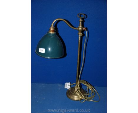 An adjustable Edwardian brass 'Student's' Lamp with green enamel shade, 23" high
