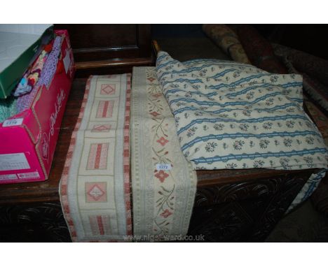 Three Brass Mounted Tapestry Wall Hangings/Curtain Ties in floral and geometric patterns