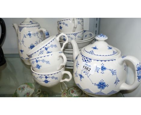 A quantity of blue and white Mason's 'Denmark' china including tea and coffee pot, tea cups, saucers, plates, etc.