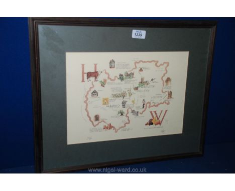 A framed Limited Edition Print signed by the artist Penny Veys, entitled "Images of Hereford and Worcester" no 75/850, 14" x 