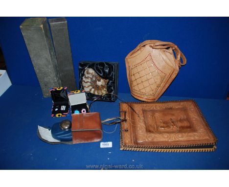 Two Pianola Rolls, two pairs of liquorice allsorts cufflinks, an ammonite from Madagascar, etc.