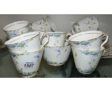 A Sampson Smith Old Royal China part Teaset with floral sprays and butterflies decoration including eleven cups and saucers, 