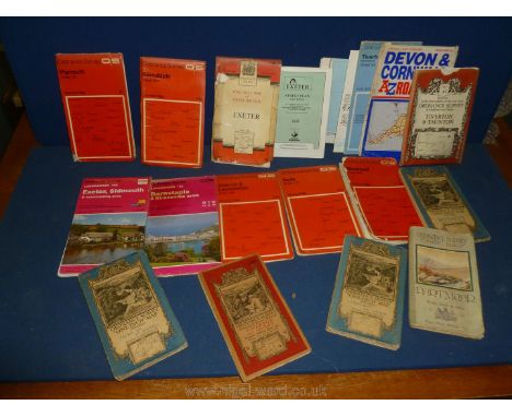 Fifteen vintage Devon and Cornwall West Country Ordnance Survey Maps including three Cornish blue cover fifth edition mounted
