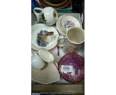 A quantity of small china including USSR bird (as found), Royal Worcester pin dishes, Portmeirion jug, etc