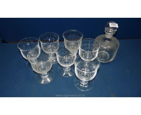 Seven large modern wine glasses and a Dartington Decanter