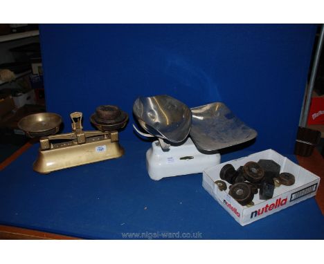 Two sets of balance Scales with metric and imperial weights