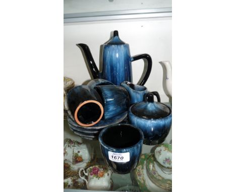 A Canadian Blue Coffee Service with four cups and saucers
