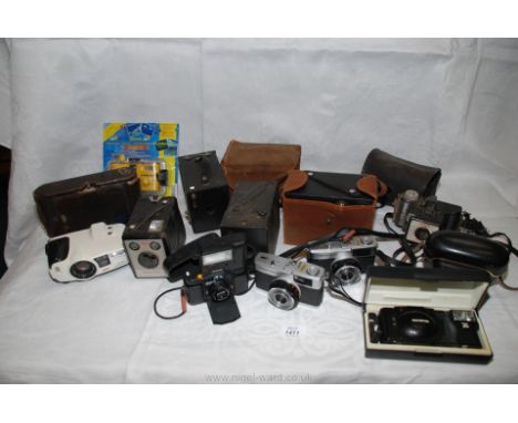 A box of various Cameras including a Minox 35 GT with flashgun, a Kodak Brownie Flash II, a Beirette Camera in case, a Dr. R.