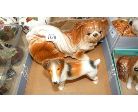 Two Melba ware dogs; a terrier and a Pekinese