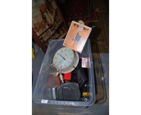 A large Box of miscellaneous Photographic Equipment including camera parts, developing accessories, slide mounts, slide carou